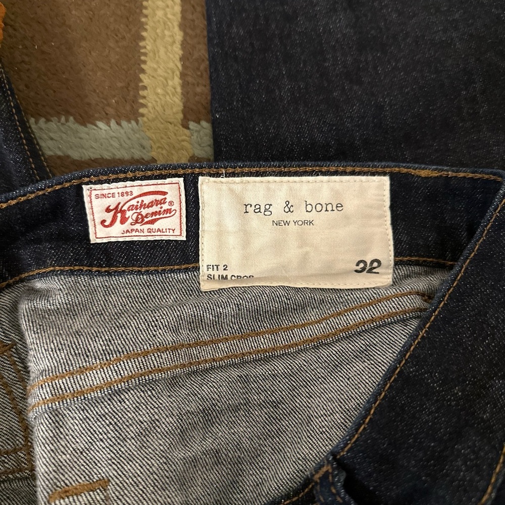 Rag & Bone New York Slim Crop Dark Blue Japanese denim wash jeans in Size 32
